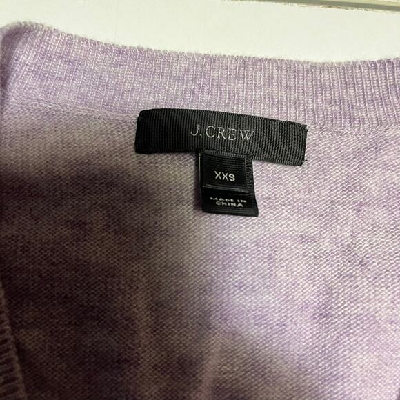 J Crew XXS Purple V Neck Relaxed Pullover Layered Sweater White Cuffs Wool Blend - Picture 4 of 10